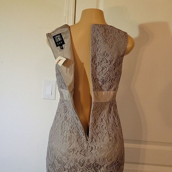 BRAND NEW WOMEN"S JAX SLEEVELESS GREY LACE ZIP-BACK COCKTAIL DRESS - Picture 8 of 13